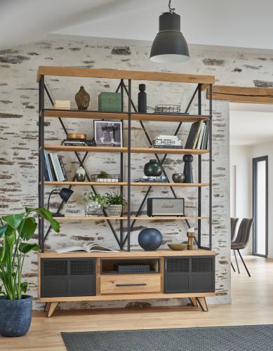 Bibliothèque 4 étagères bois 2 portes 1 tiroir 1 niche GALLERY